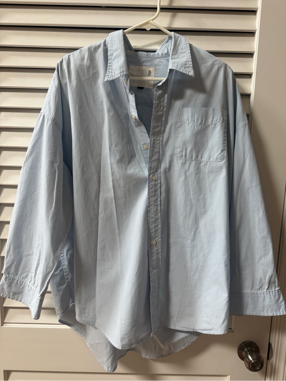 R13 Light Blue Striped Oversized Casual Button-Down Shirt